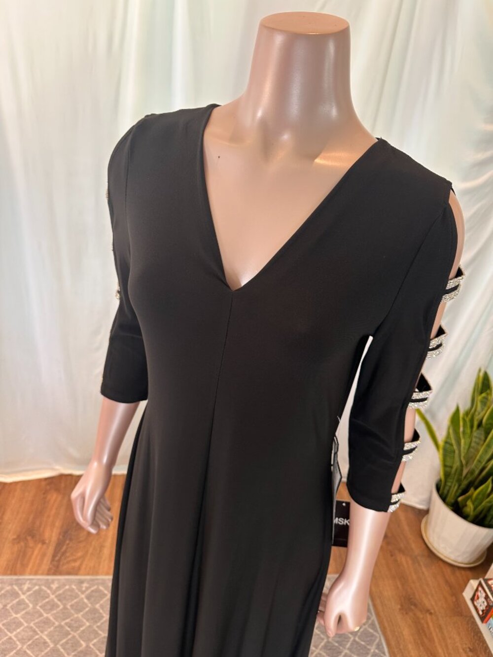MSK | NWT | Black Rhinestone Cold Shoulder Midi Dress |Size M | A-1821 - Picture 4 of 11